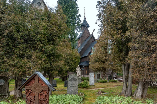 Church Built Pine Logs Town Vang Southern Norway — ストック写真