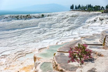 Pamukkale, ckelez Dağı 'nın yamacında oluşmuş kireçtaşı yataklarıyla ünlüdür..