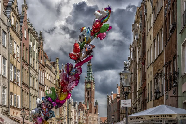 Colorful Balloons Background Town Hall Gdansk — Stockfoto
