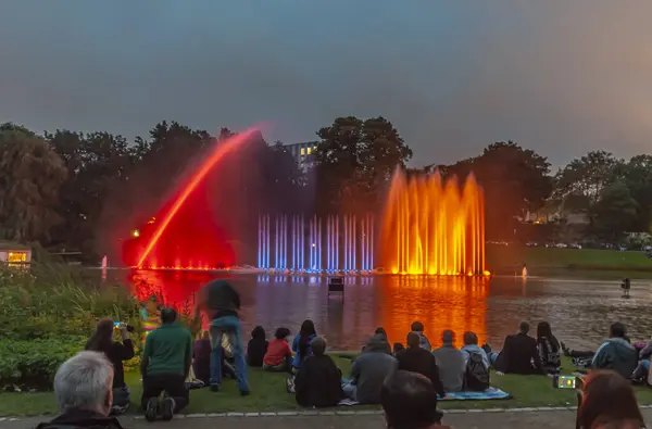 Uma Combinação Fontes Iluminadas Música Clássica Hamburgo — Fotografia de Stock