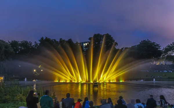 Uma Combinação Fontes Iluminadas Música Clássica Hamburgo — Fotografia de Stock