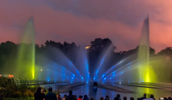 Uma Combinação Fontes Iluminadas Música Clássica Hamburgo — Fotografia de Stock