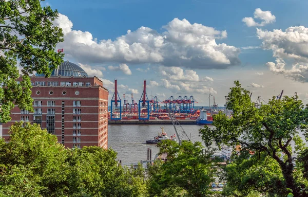 Distance You Can See Cranes Hamburg Seaport — Foto de Stock