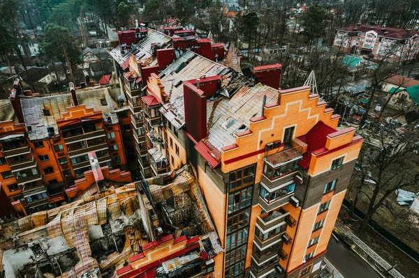 Горіли Будинки Дахи Ірпені Від Російської Окупації — стокове фото