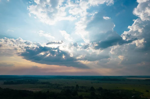 Sunset Clouds Rays Sun View Drone — Stok fotoğraf