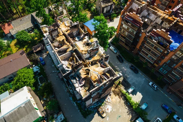 Una Casa Destruida Por Proyectiles Irpen Vista Desde Dron —  Fotos de Stock