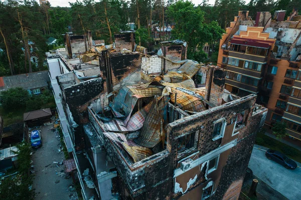 Una Casa Destruida Por Proyectiles Irpen Vista Desde Dron —  Fotos de Stock