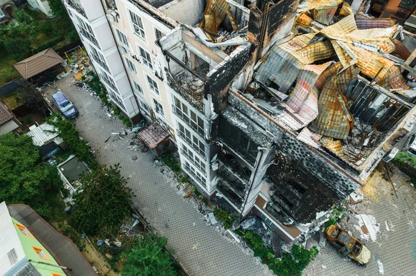 Дом Разрушенный Снарядами Irpen Вид Беспилотника — стоковое фото