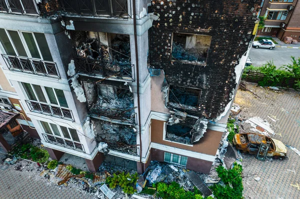 Будинок Зруйнований Снарядами Ірпені Вид Дрона — стокове фото