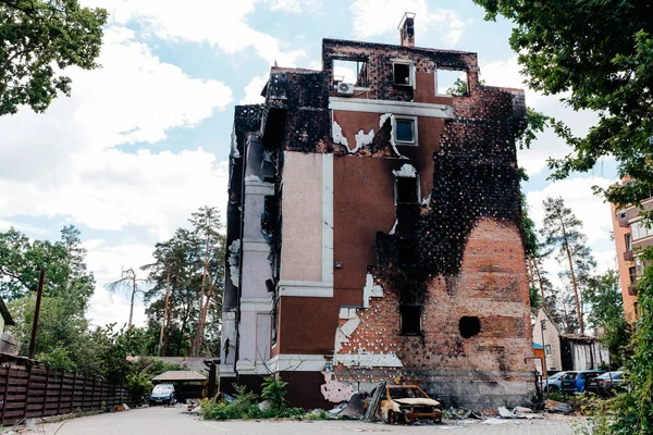 Burnt House Bombing Irpin War Russians — 스톡 사진