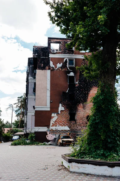 Shořel Dům Bombardování Irpinu Války Rusy — Stock fotografie