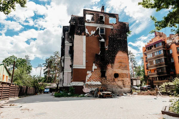 burnt house after the bombing in Irpin from the war with the Russians