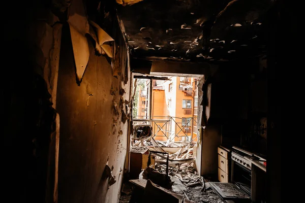 Pereții Apartamentului După Scoicile Din Irpen Din Războiul Rușii — Fotografie, imagine de stoc