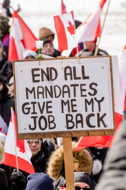 6 Şubat 2022 Toronto Anti Vax protestosu Queens Park 'ta. Kamyon konvoyu protestocuları, zorunlu olmayan gösterilerle dayanışma içinde olmak üzere arka arkaya ikinci hafta sonu için Queen 's Park, Toronto' da toplandılar.. 