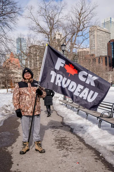 Feb 2022 Toronto Vax Protest Queens Park Trucker Convoy Protesters — Stock Photo, Image