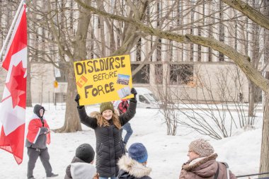 6 Şubat 2022 Toronto Anti Vax protestosu Queens Park 'ta. Kamyon konvoyu protestocuları, zorunlu olmayan gösterilerle dayanışma içinde olmak üzere arka arkaya ikinci hafta sonu için Queen 's Park, Toronto' da toplandılar.. 
