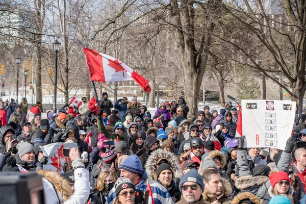 Febbraio 2022 Toronto Vax Protesta Queens Park Manifestanti Del Convoglio — Foto Stock