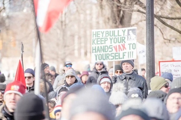 Feb 2022 Toronto Vax Protest Queens Park Trucker Convoy Protesters — Stock Photo, Image
