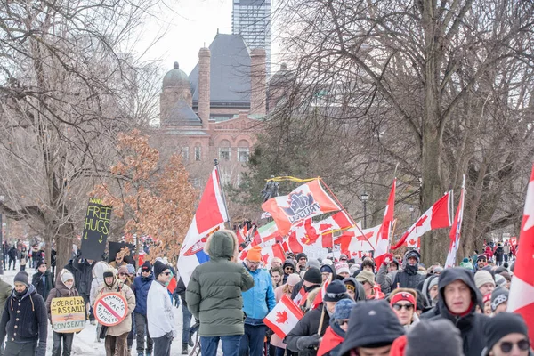 2022 Toronto Vax Protest Queens Parku Demonstranti Konvoje Kamionů Již — Stock fotografie