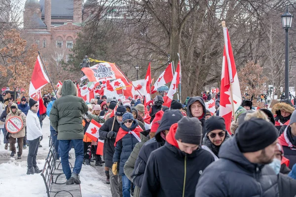 Feb 2022 Toronto Vax Protest Queens Park Trucker Convoy Protesters — Stock Photo, Image