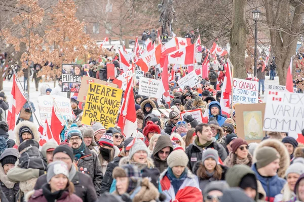 Febbraio 2022 Toronto Vax Protesta Queens Park Manifestanti Del Convoglio — Foto Stock