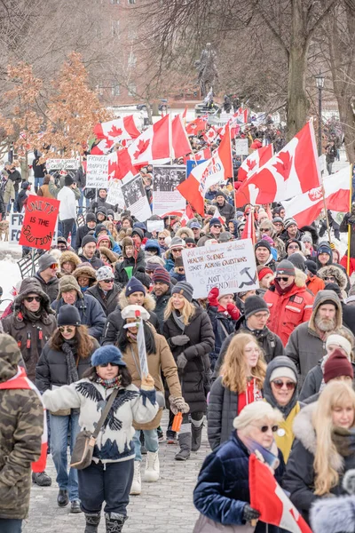 Feb 2022 Toronto Vax Protest Queens Park Trucker Convoy Protesters — Stock Photo, Image