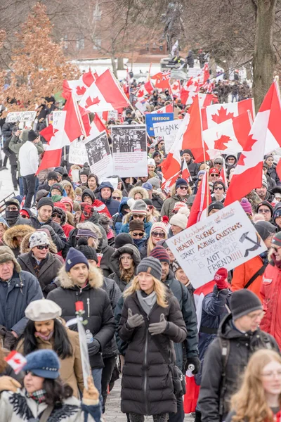 Feb 2022 Toronto Vax Protest Queens Park Trucker Convoy Protesters — Stock Photo, Image