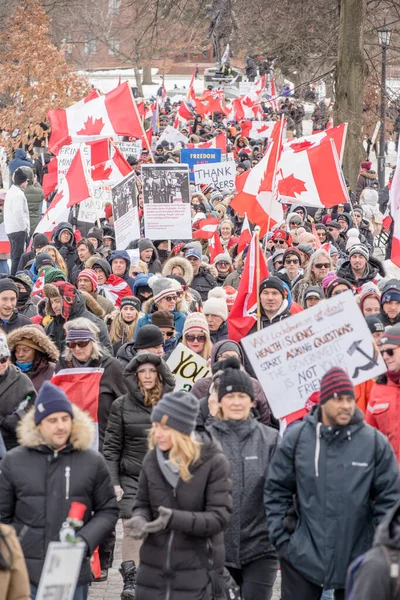 Feb 2022 Toronto Protesta Contra Vax Queens Park Manifestantes Del — Foto de Stock