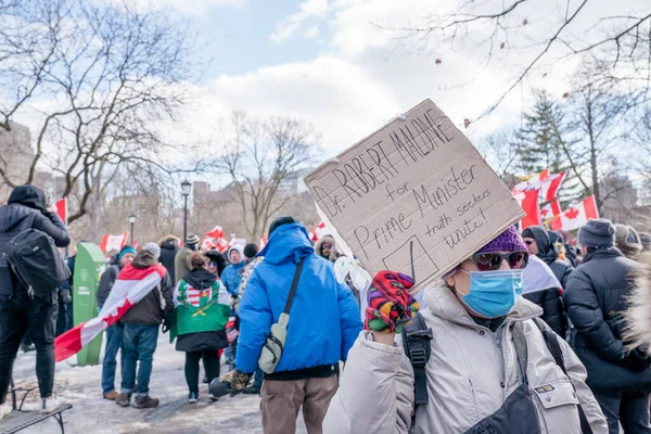 2022 Toronto Vax Protest Queens Parku Demonstranti Konvoje Kamionů Již — Stock fotografie