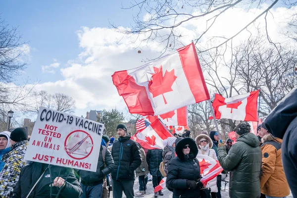 Feb 2022 Toronto Vax Protest Queens Park Trucker Convoy Protesters — Stock Photo, Image