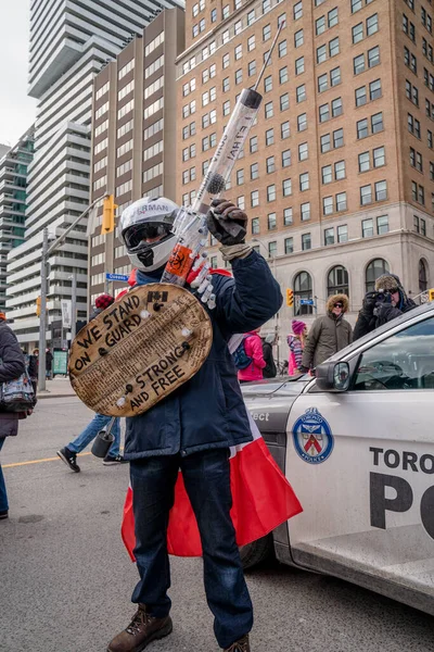 Feb 2022 Toronto Vax Protest Queens Park Trucker Convoy Protesters — Stock Photo, Image