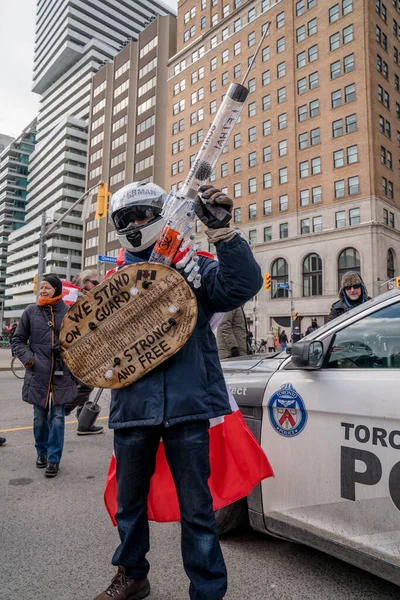 Şubat 2022 Toronto Vax Protestosu Queens Park Kamyon Konvoyu Protestocuları — Stok fotoğraf