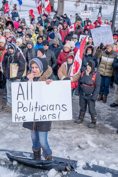 Feb 2022 Toronto Vax Protest Queens Park Trucker Convoy Protesters — Stock Photo, Image