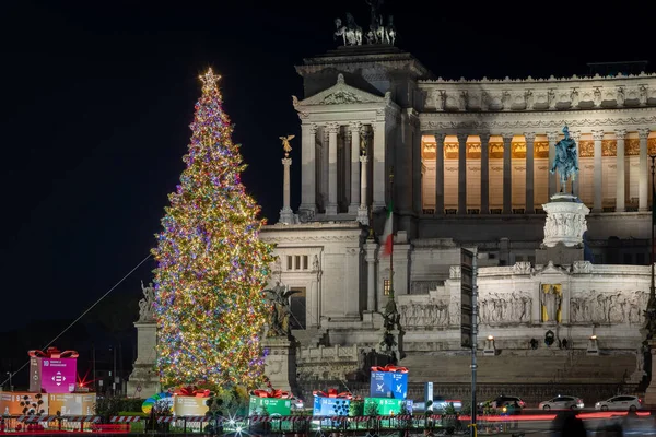 Rome Italy December 2021 Christmas Tree Piazza Venezia Christmas Decorations — Stock Photo, Image