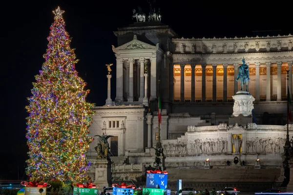 Rome Italy December 2021 Christmas Tree Piazza Venezia Christmas Decorations — Stock Photo, Image