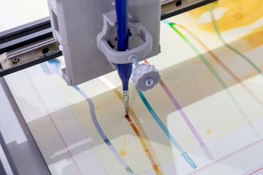 Belli bir algoritma sayesinde, bir fırçayla donatılmış elektronik robot, kağıt üzerine şekilleri suluboya ile boyayarak boyayabiliyor. Bu teknolojiyle robot harika renkler yaratıyor..