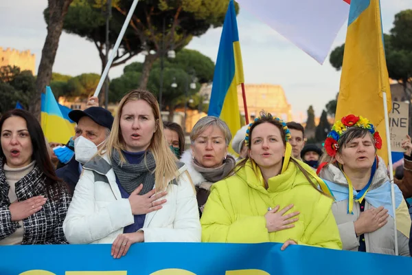 Rome Italy March 2022 Demonstration Ukrainian Community Invasion War Wanted — Stock Photo, Image