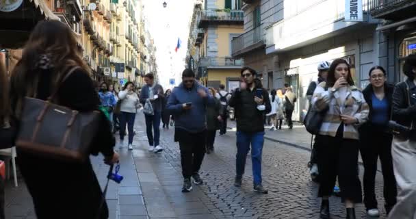 Naples Italy March 2022 Toledo Historic Center City People Walk — Stock Video