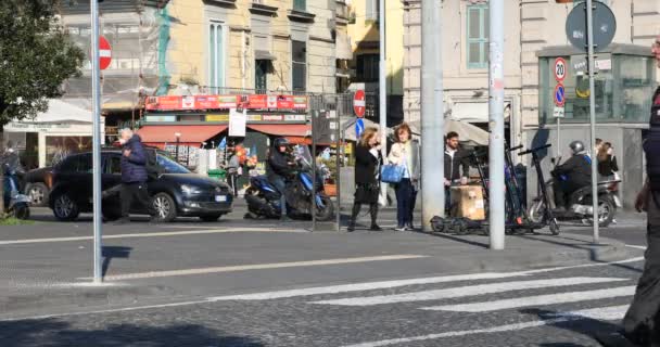 Naples Italy March 2022 People Walk Street Cross Pedestrian Crossing — Stock Video