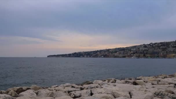 Frente Mar Nápoles Italia Paisaje Urbano Ciudad Con Horizonte Colina — Vídeos de Stock