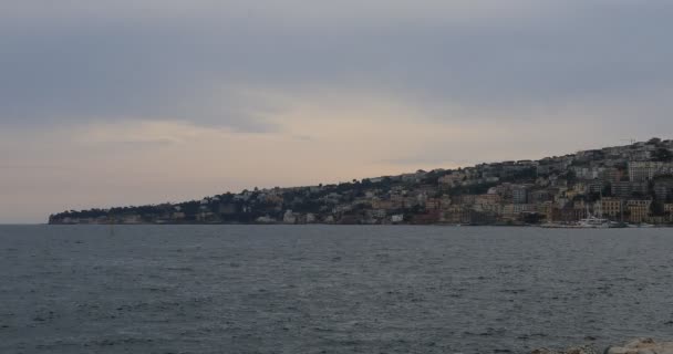 Frente Mar Nápoles Italia Paisaje Urbano Ciudad Con Horizonte Colina — Vídeos de Stock