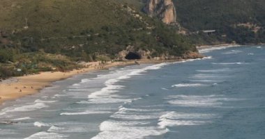 Sperlonga beach, Italy. Aerial view of Sperlonga beach in the province of Latina in southern Lazio, Italy. It is part of the circuit of the most beautiful villages in Italy.