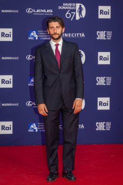 Rome, Italy - May 3, 2022: Pietro Castellitto attends the red carpet of the David di Donatello 2022 awards ceremony in Rome.