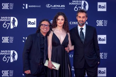 Roma, İtalya - 3 Mayıs 2022: Roma 'da düzenlenen David di Donatello ödül törenine konuklar katıldı.
