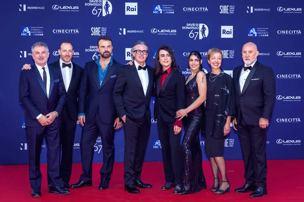 Roma, İtalya - 3 Mayıs 2022: Fabrizio Ferracane ve konukları Roma 'da düzenlenen David di Donatello 2022 ödül törenine katıldılar..