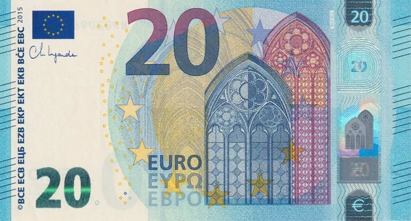 Fragmento Primer Plano Del Billete Euros Con Pequeños Detalles Azules —  Fotos de Stock
