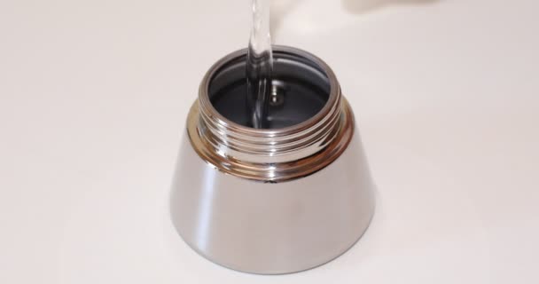 Homemade Preparation Coffee Mocha Step One Fill Tank Water Taking — Vídeo de stock