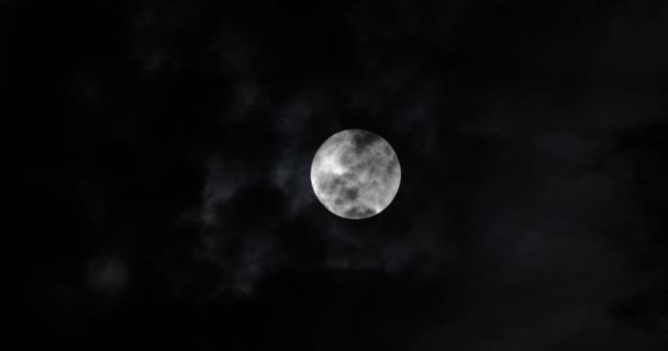 Full Moon Night Illuminated Face Moon Wrapped Cloud Cover Covers — Video Stock