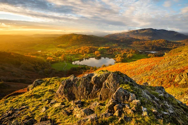 Krásné Podzimní Barvy Při Východu Slunce Loughrigg Fell Lake District Royalty Free Stock Obrázky