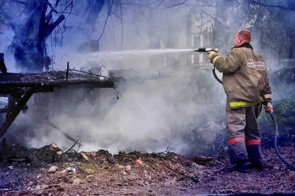 Barnaul Russia May 2019 Firefighters Inscription Back Russian Fire Protection — Stock Photo, Image